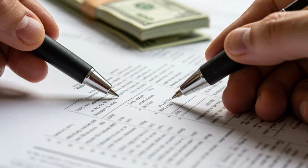 Hand highlighting figures on a 2026 tax document