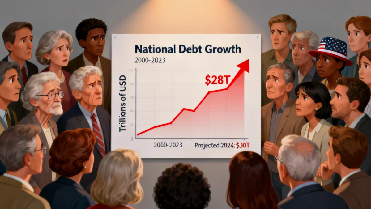 Concerned citizens viewing infographic on growing US national debt