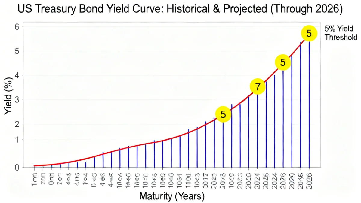 Graph of US Treasury bond yield curve showing 2026 projections
