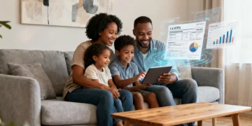 Family reviewing finances on a tablet, symbolizing Child Tax Credit benefits