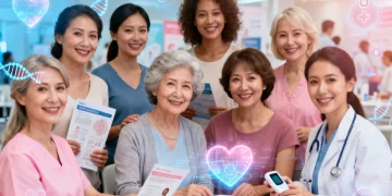 Diverse women smiling in a modern clinic, representing comprehensive women's health benefits and preventive care.