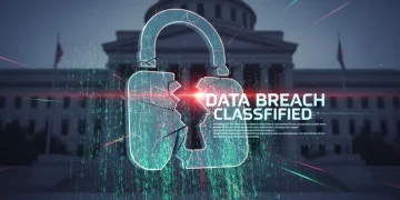 DOJ Investigation Uncovers Massive Data Breach Impacting 10 Million US Citizens Illustration of a broken digital lock and binary code, symbolizing a major data breach investigation by the Department of Justice.
