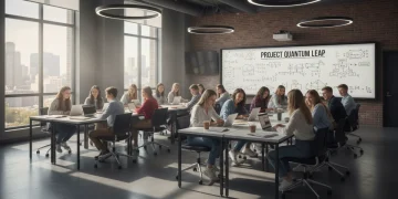 High school students collaborating in an early college program classroom