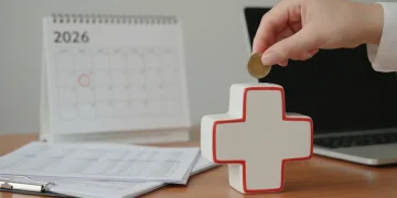 Hand putting money into a healthcare piggy bank for 2026 HSA savings