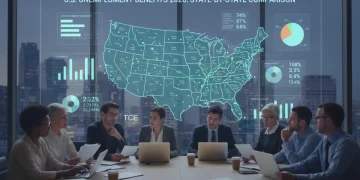 People analyzing unemployment benefit data on a US map for 2026