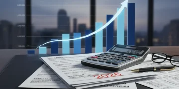 Financial chart with tax documents and calculator for 2026 capital gains tax planning