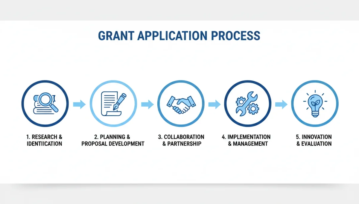 Infographic detailing the 5-step process for successful federal grant applications.