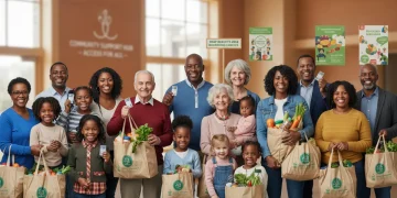 SNAP Benefits 2026: Eligibility, Application & Guide Diverse individuals receiving SNAP benefits, smiling with groceries
